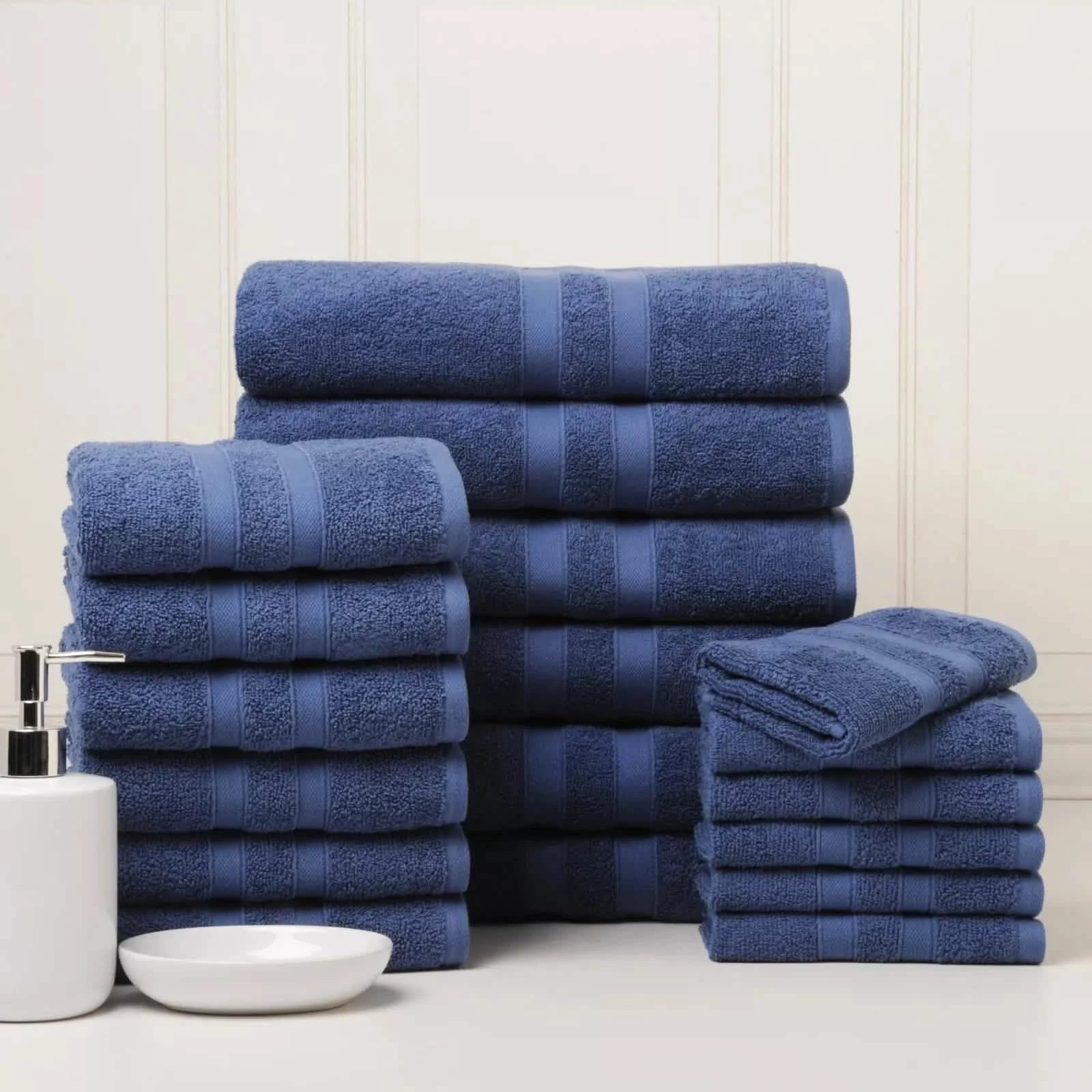 18-Piece Set: Bibb Home `Egyptian Cotton Towel Set Bath Solid Deep Blue - DailySale