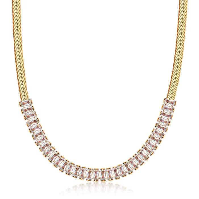 18K Gold Crystal Herringbone Necklace Necklaces 18" - DailySale