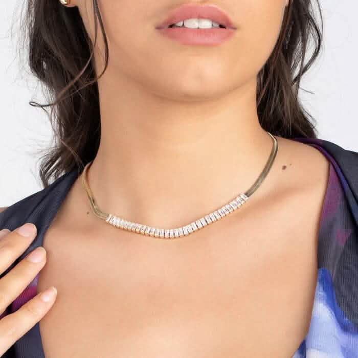 18K Gold Crystal Herringbone Necklace Necklaces - DailySale
