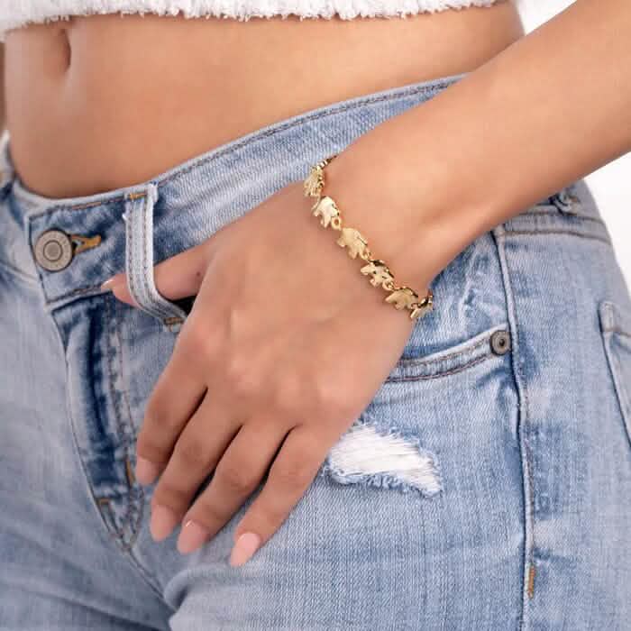 18K Gold Elephant Bracelet For Women 8" Bracelets - DailySale