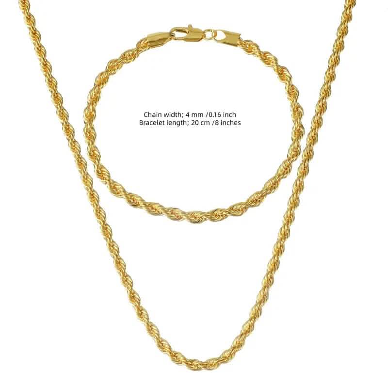 18K Gold European Classic Twist Necklace + Bracelet Necklaces - DailySale