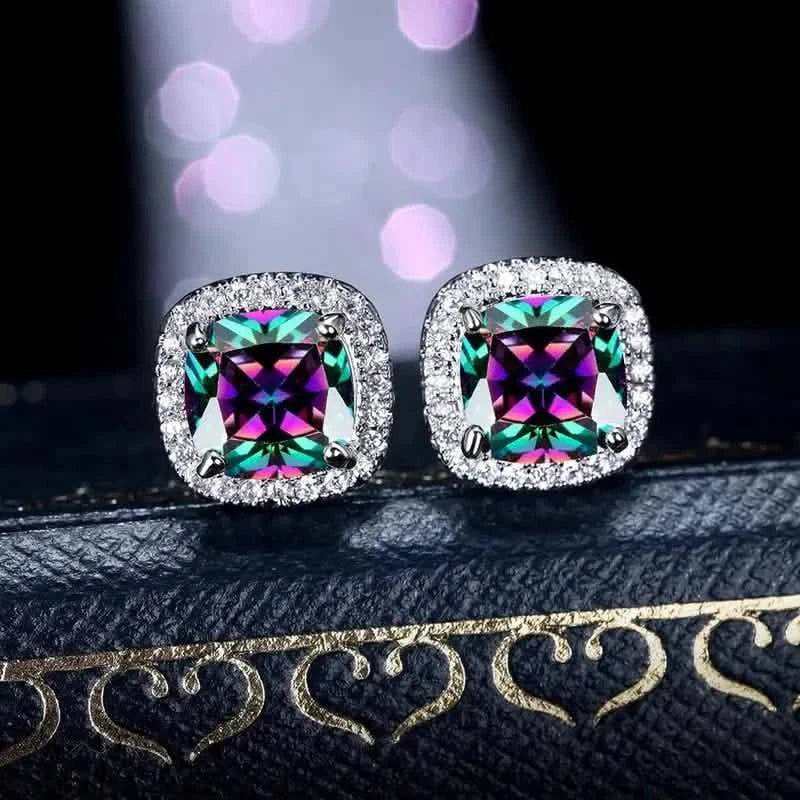 18K Gold Plated Colorful Square Shape Stud Earrings Earrings - DailySale