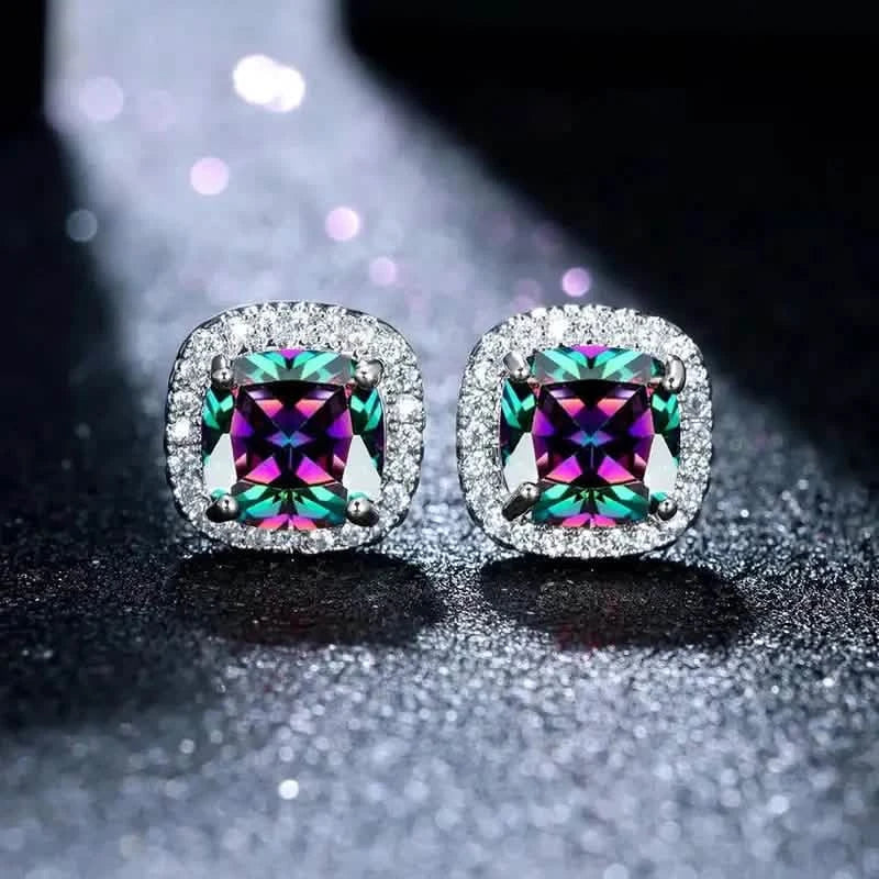 18K Gold Plated Colorful Square Shape Stud Earrings Earrings - DailySale