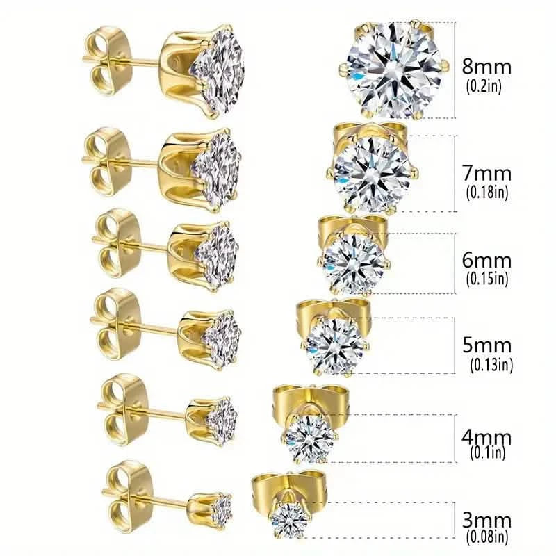 18K Gold Plated Ear Bone Buckle Stainless Steel 6-Prong Zirconia Stud Earrings Earrings - DailySale