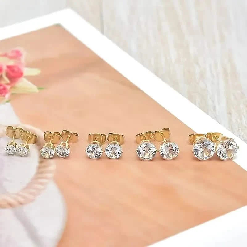 18K Gold Plated Ear Bone Buckle Stainless Steel 6-Prong Zirconia Stud Earrings Earrings - DailySale