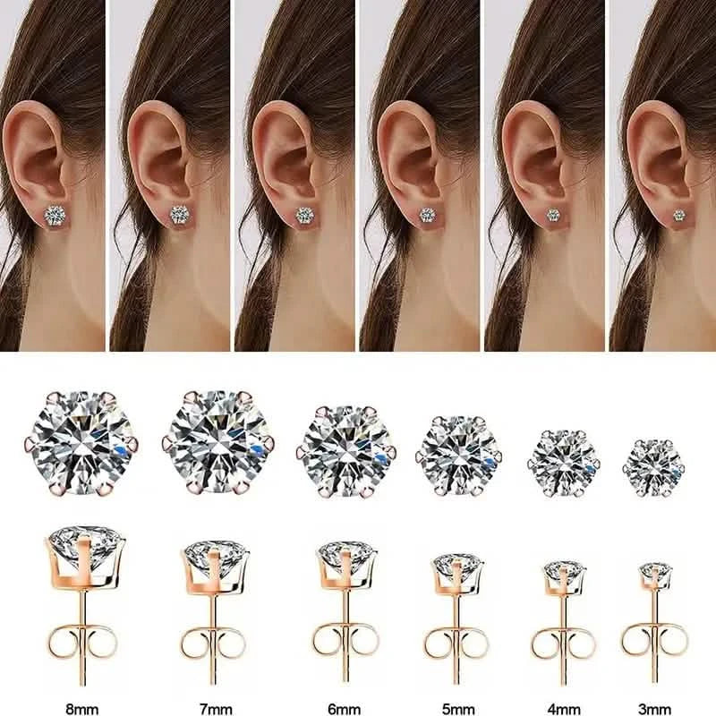 18K Gold Plated Ear Bone Buckle Stainless Steel 6-Prong Zirconia Stud Earrings Earrings - DailySale