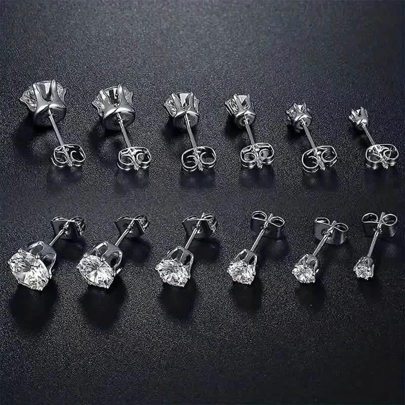 18K Gold Plated Ear Bone Buckle Stainless Steel 6-Prong Zirconia Stud Earrings Earrings - DailySale
