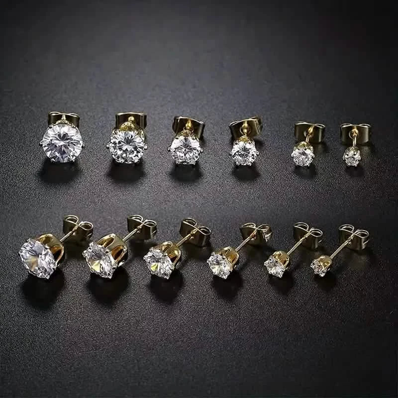 18K Gold Plated Ear Bone Buckle Stainless Steel 6-Prong Zirconia Stud Earrings Earrings - DailySale