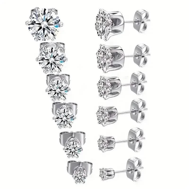 18K Gold Plated Ear Bone Buckle Stainless Steel 6-Prong Zirconia Stud Earrings Earrings Silver 3mm - DailySale