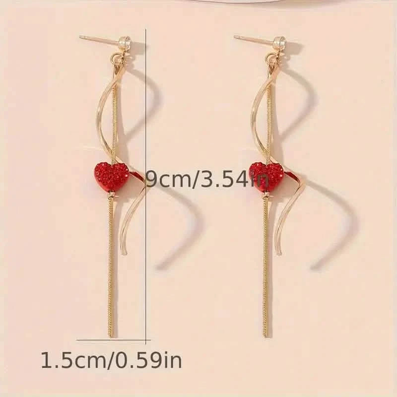 18K Gold Plated Spiral Lines Black Heart Design Dangle Earrings Earrings - DailySale