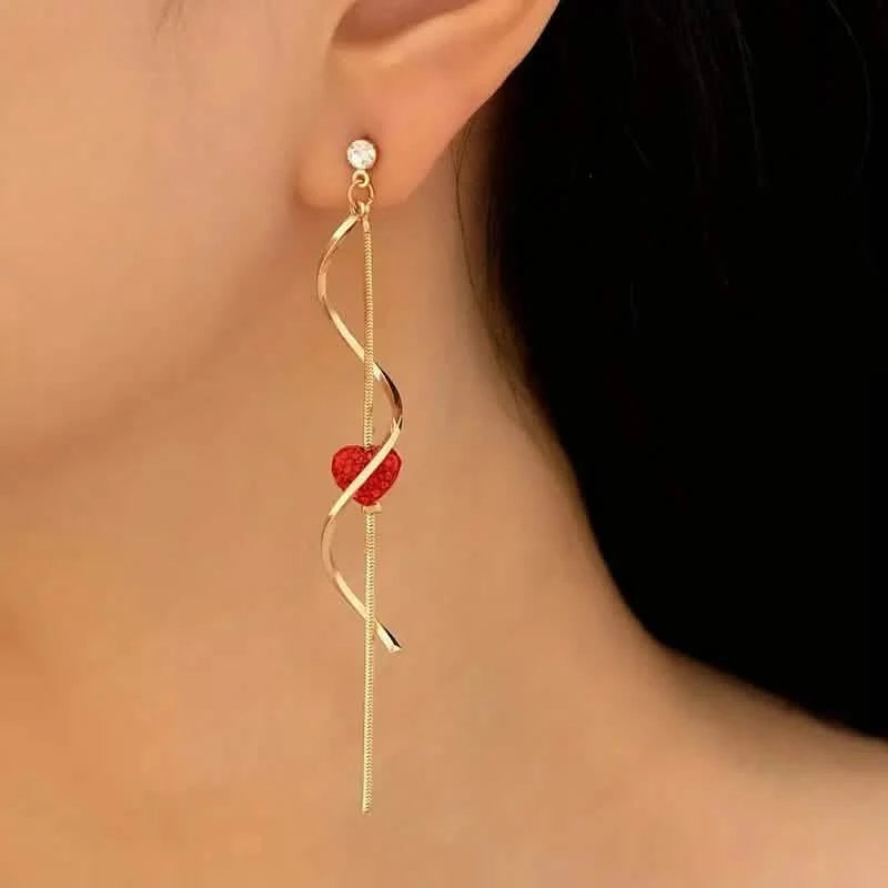 18K Gold Plated Spiral Lines Black Heart Design Dangle Earrings Earrings - DailySale