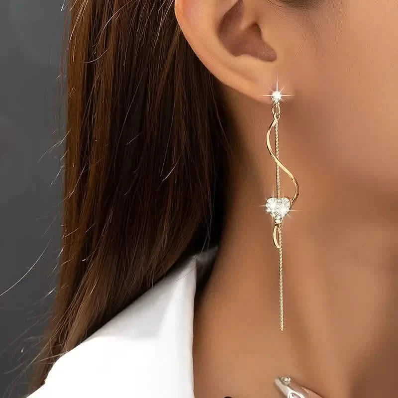 18K Gold Plated Spiral Lines Black Heart Design Dangle Earrings Earrings - DailySale