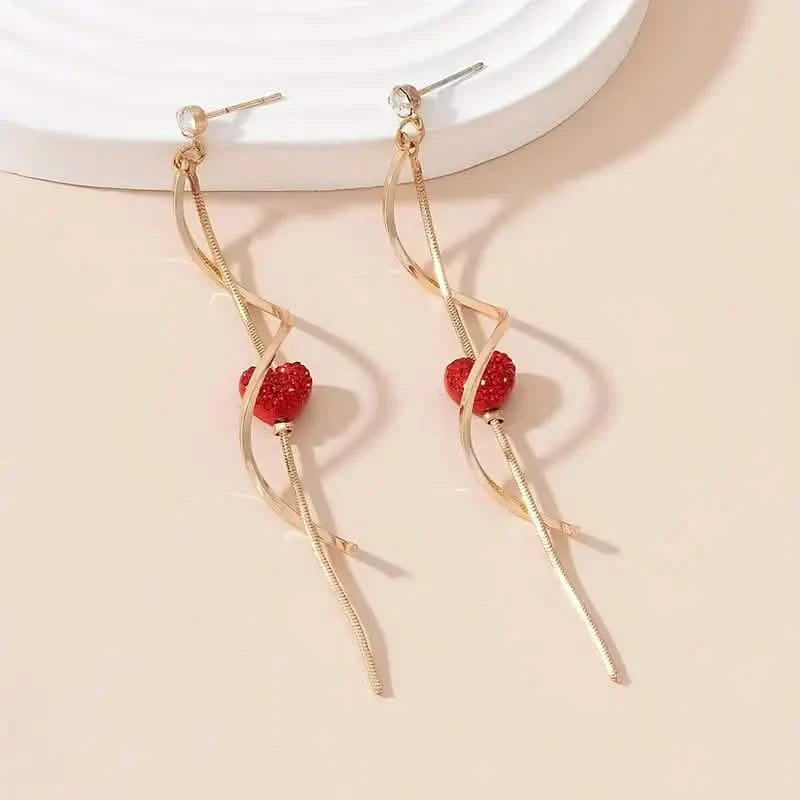 18K Gold Plated Spiral Lines Black Heart Design Dangle Earrings Earrings Red - DailySale