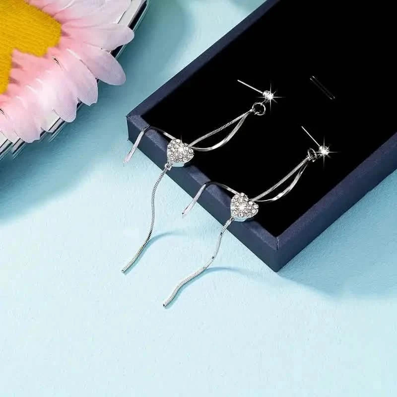 18K Gold Plated Spiral Lines Black Heart Design Dangle Earrings Earrings Silver - DailySale