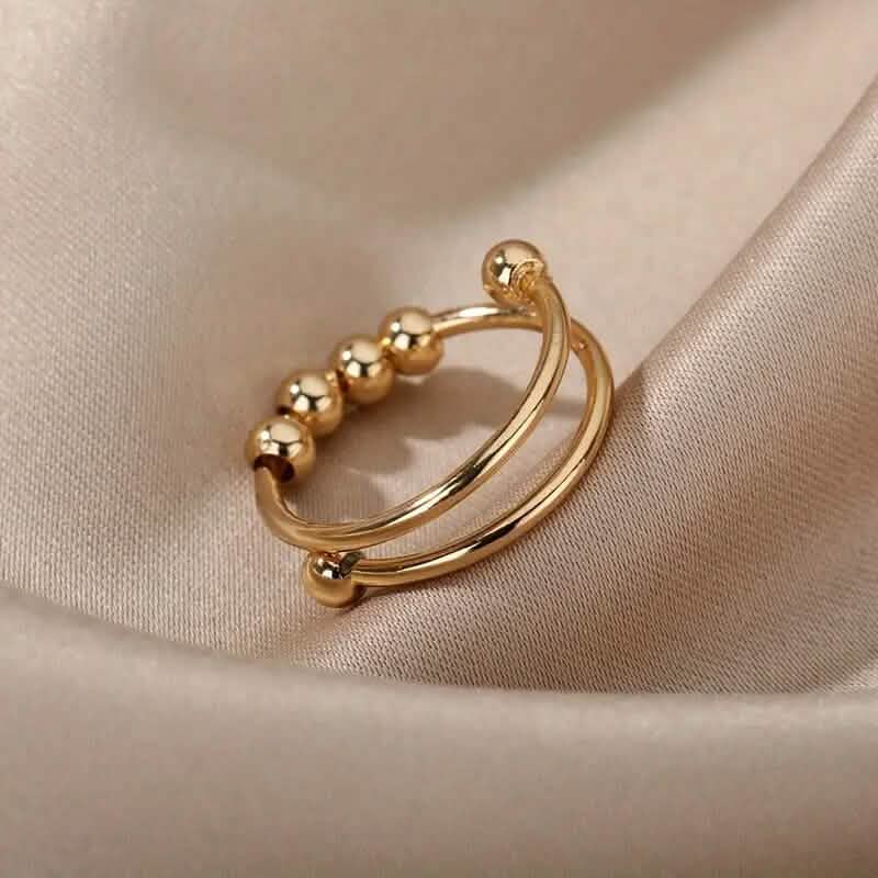 18K Gold Spinning Beads Anxiety Ring Rings - DailySale