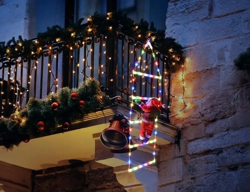 Climbing Santa LED Ladder Lights - 1m Festive Holiday Decoration for Indoor & Outdoor Use, 8 Lighting Modes, Remote Controlled