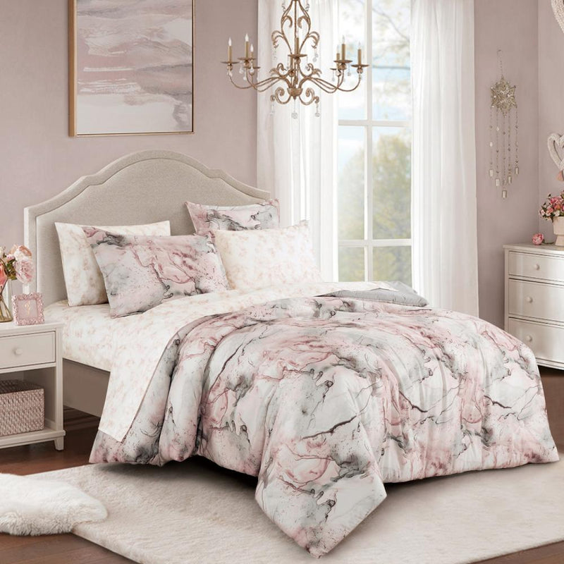7 Piece Abstract Print Comforter Set with Bed Sheet Set, 22896