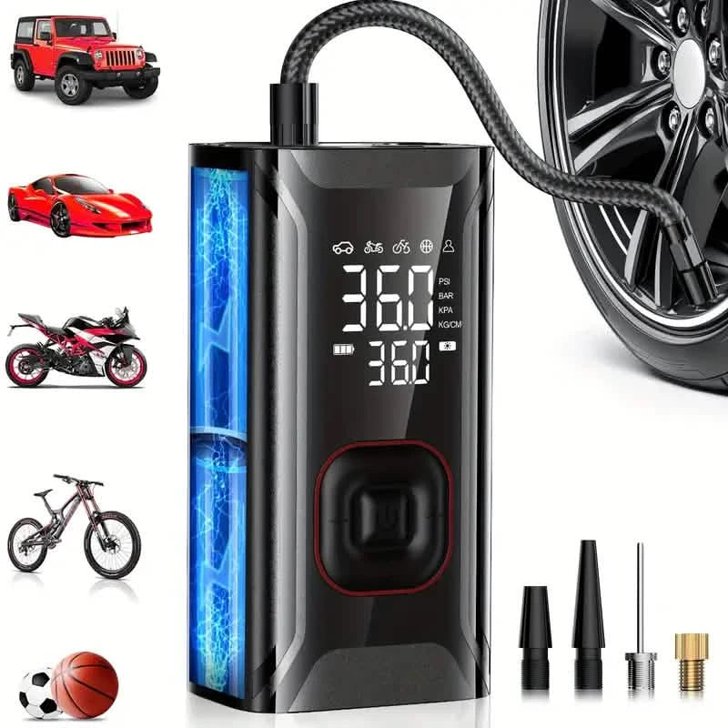 Tire Inflator Portable Air Compressor – Cordless 150PSI Pump with 10000mAh Battery for Car, Bike, Motorcycle, and Ball
