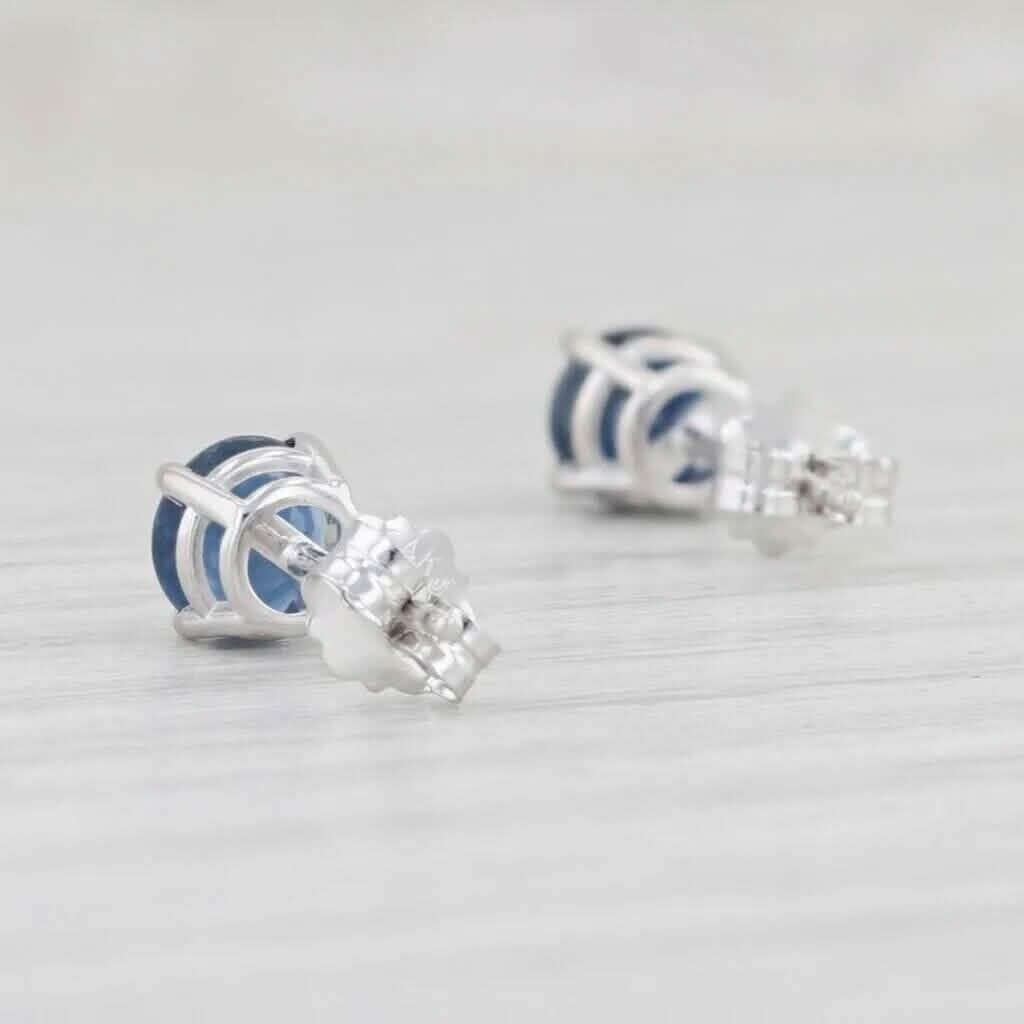 1ctw Blue Sapphire Stud Earrings 14k White Gold September Birthstone Solitaire Earrings - DailySale
