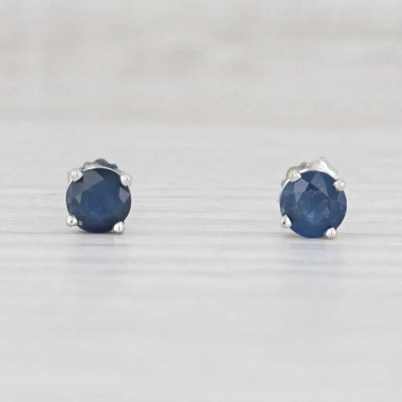 1ctw Blue Sapphire Stud Earrings 14k White Gold September Birthstone Solitaire Earrings - DailySale