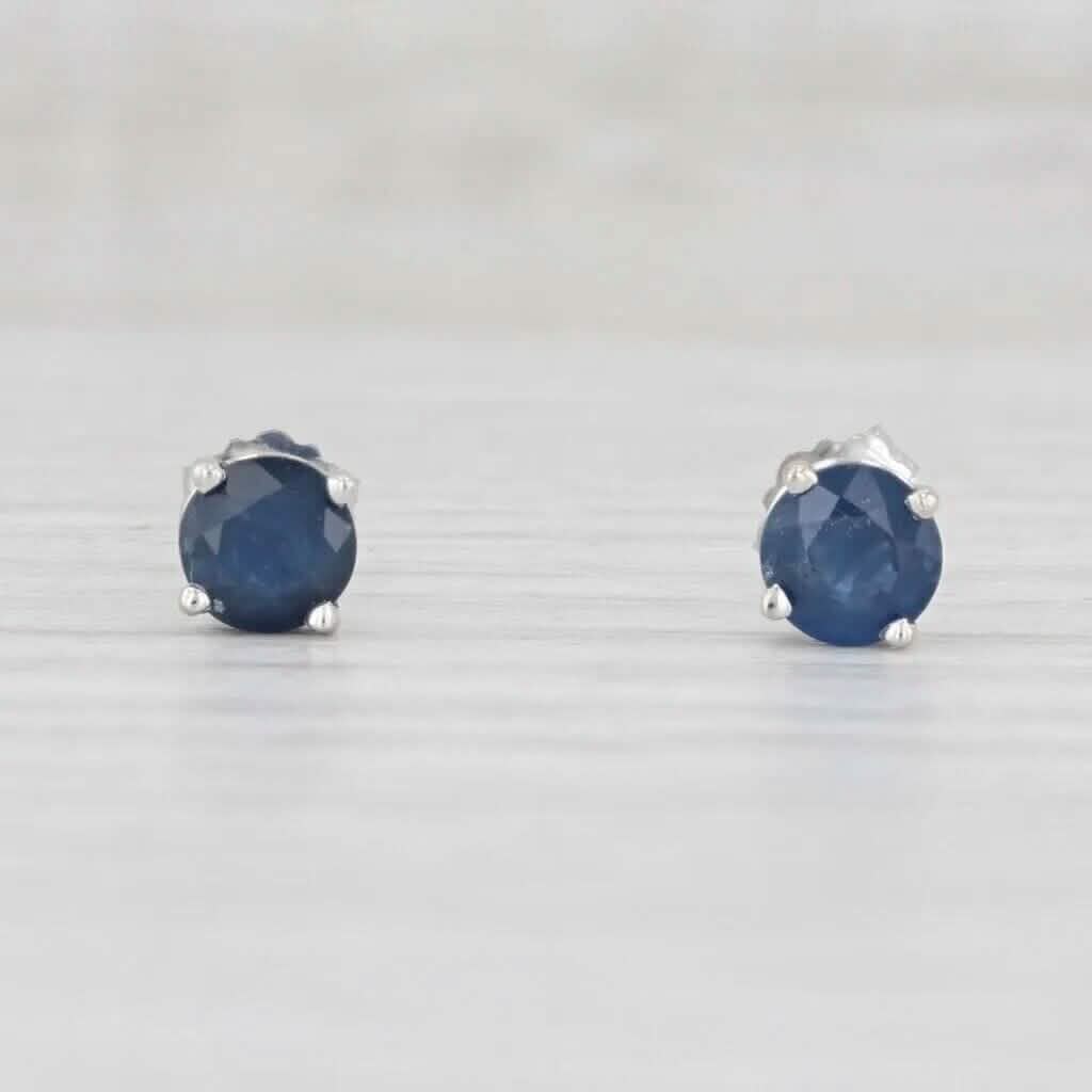 1ctw Blue Sapphire Stud Earrings 14k White Gold September Birthstone Solitaire Earrings - DailySale