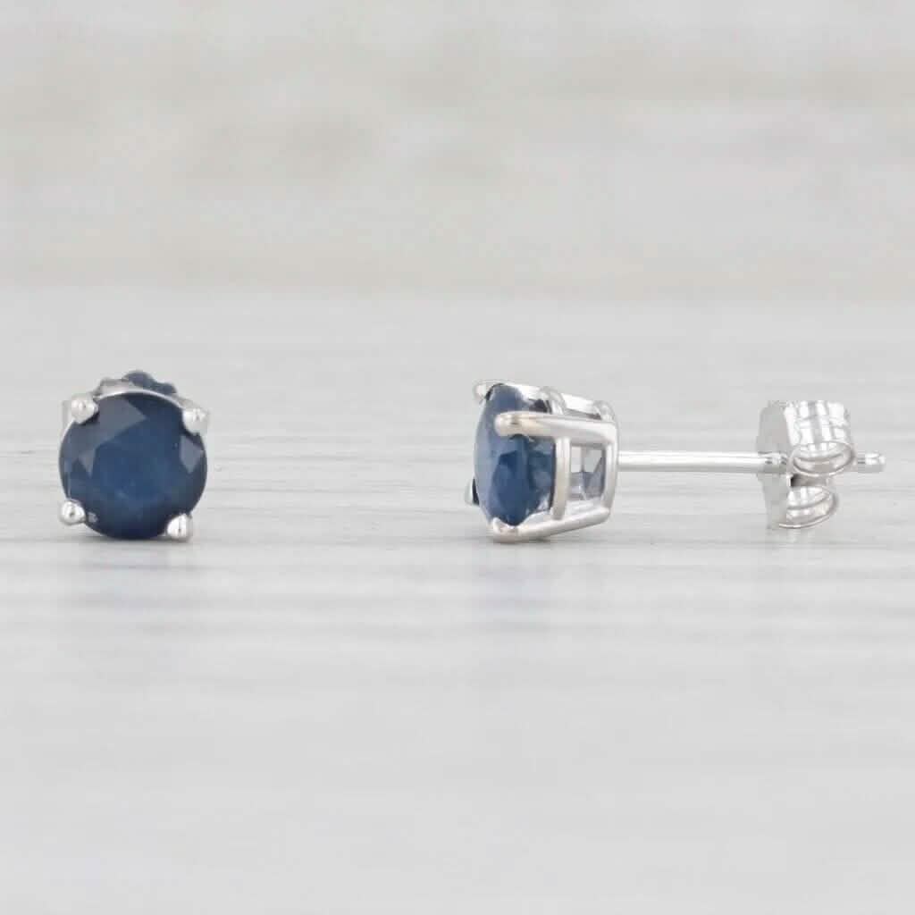 1ctw Blue Sapphire Stud Earrings 14k White Gold September Birthstone Solitaire Earrings - DailySale