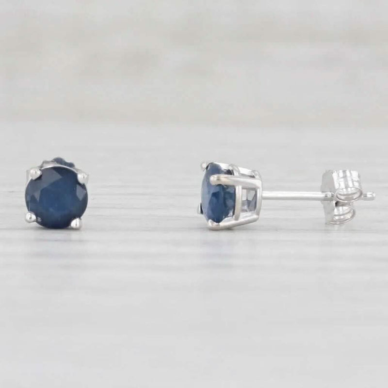 1ctw Blue Sapphire Stud Earrings 14k White Gold September Birthstone Solitaire Earrings - DailySale