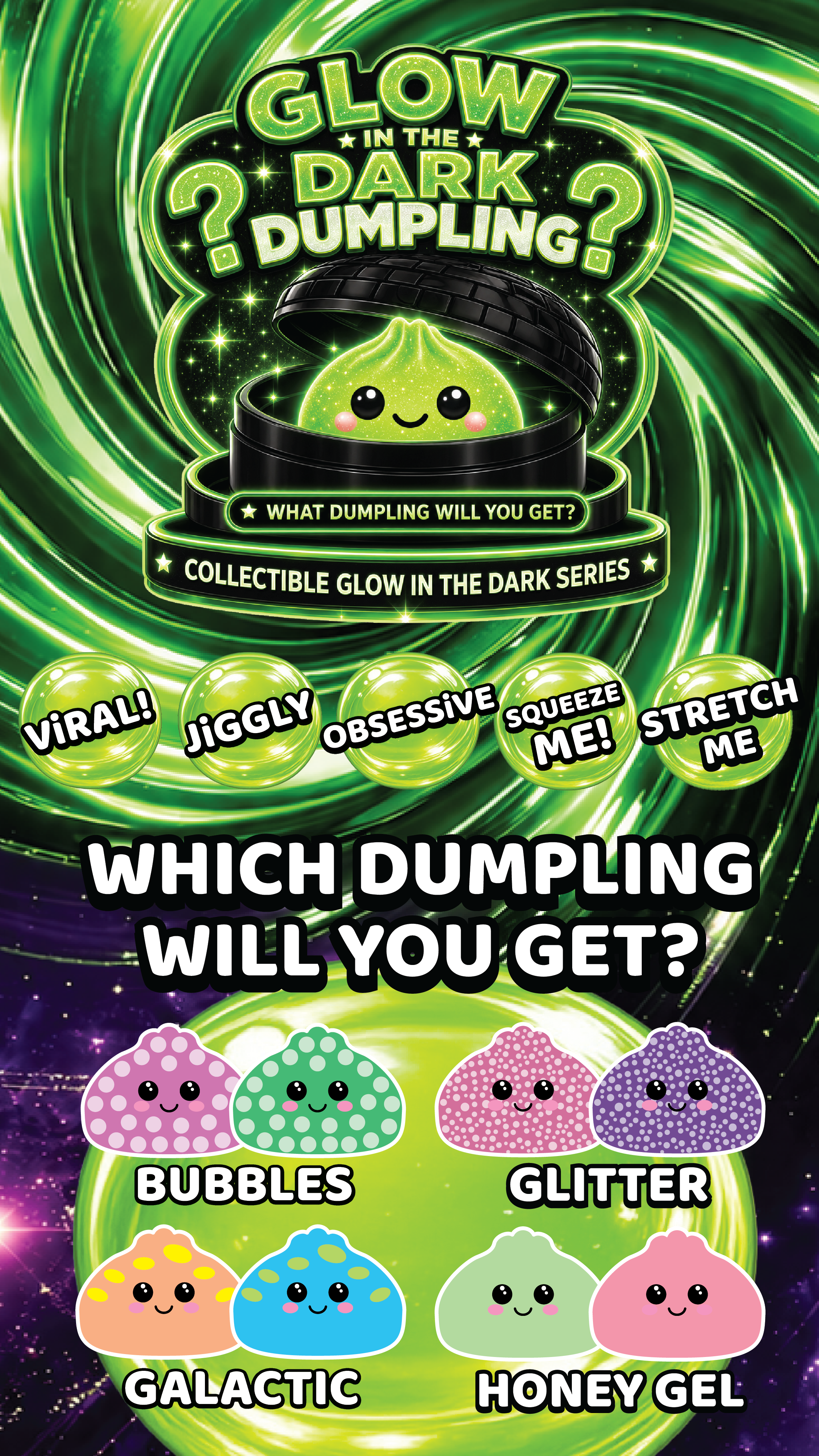 Fun Doh Collectible Glow-in-the-Dark Mystery Dumpling Squishy – Black Capsule