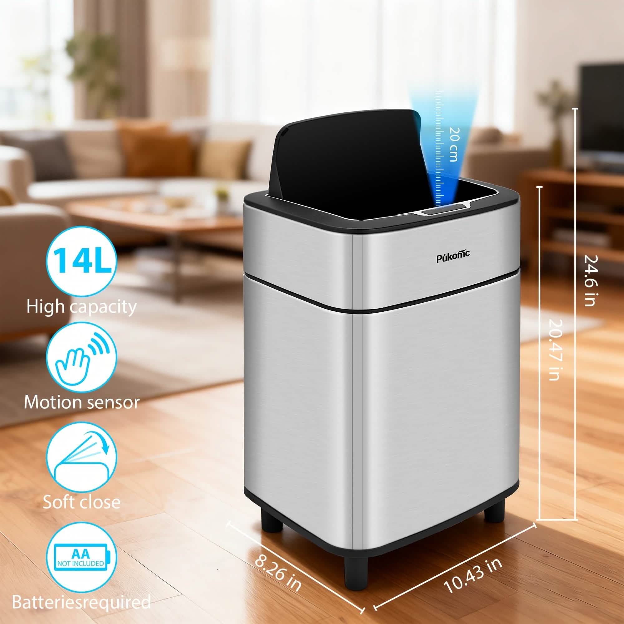 Automatic Stainless Steel Sensor Trash Can – Hands-free Quiet Close & Odor-Control System
