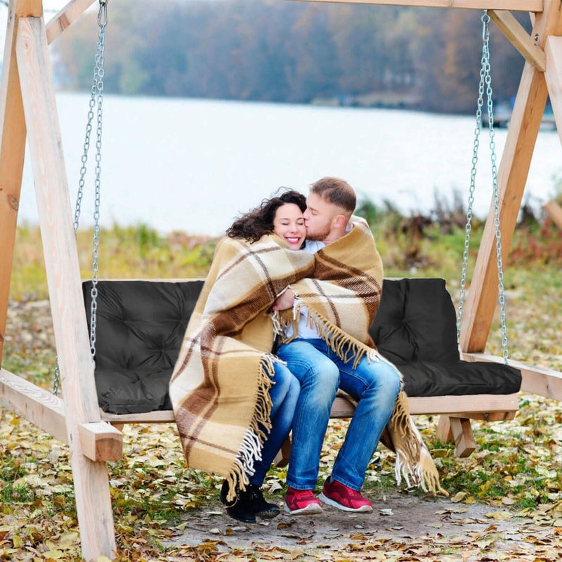 2-3 Seater Swing Cushion Replacement Swing Beach Pads with Backrest 8-Tie Straps Furniture & Decor - DailySale