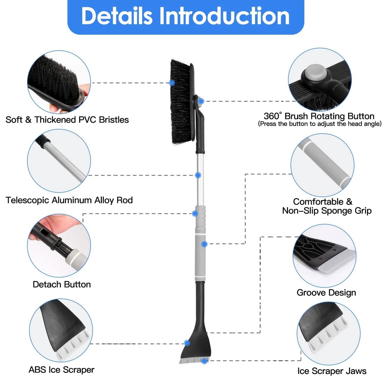 2-in-1 Automobile Snow Shovel Frost Removal with 360° Pivoting Brush Head Automotive - DailySale