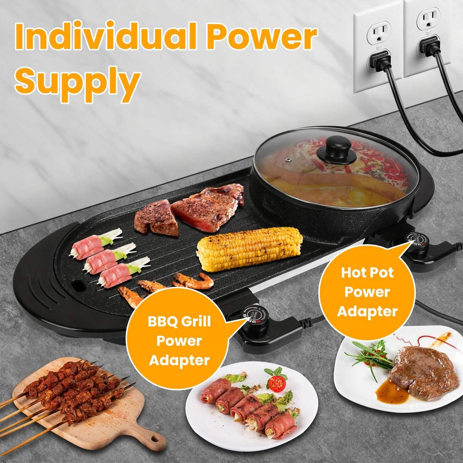 2-in-1 Electric Hot Pot with Bbq Grill Cooker 2200W Kitchen Appliances - DailySale