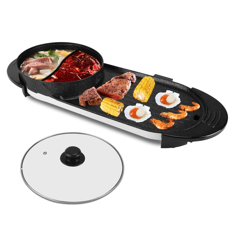 2-in-1 Electric Hot Pot with Bbq Grill Cooker 2200W Kitchen Appliances - DailySale