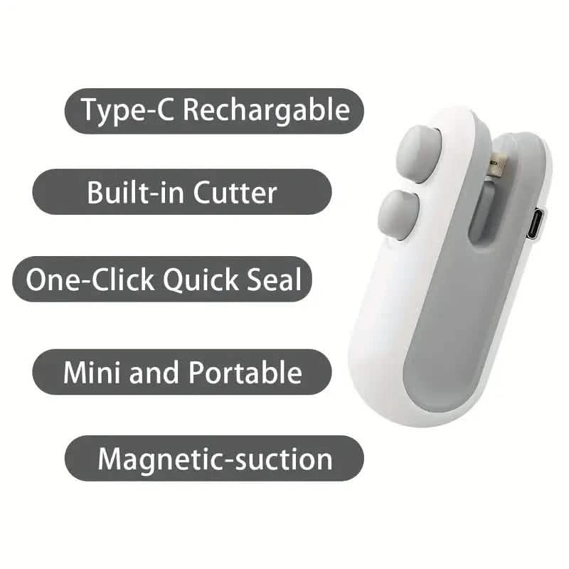 2-in-1 Mini Bag Sealer For Snacks, USB Rechargeable Plastic Heat Sealer With Cutter Kitchen Tools & Gadgets - DailySale