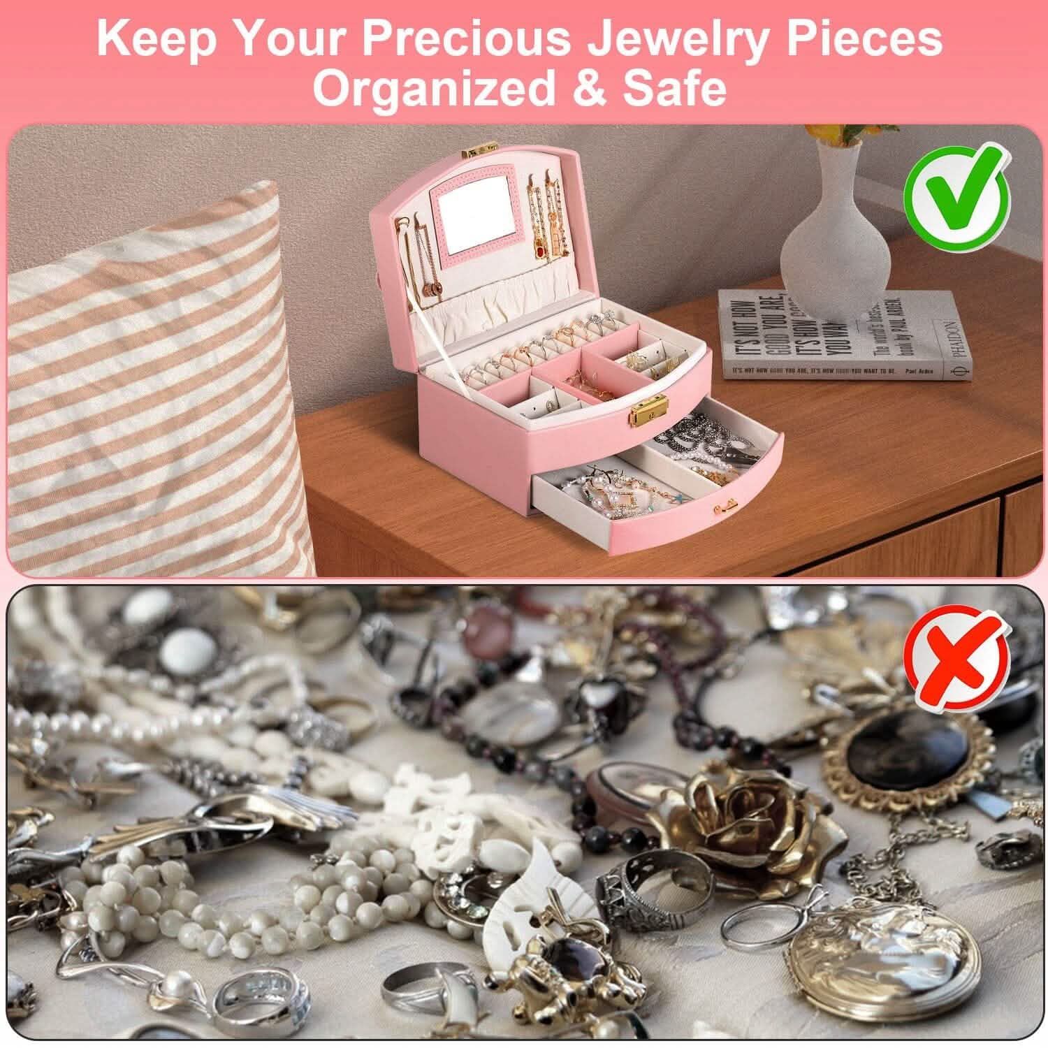 2-Layer Lockable Leather Jewelry Box Closet & Storage - DailySale