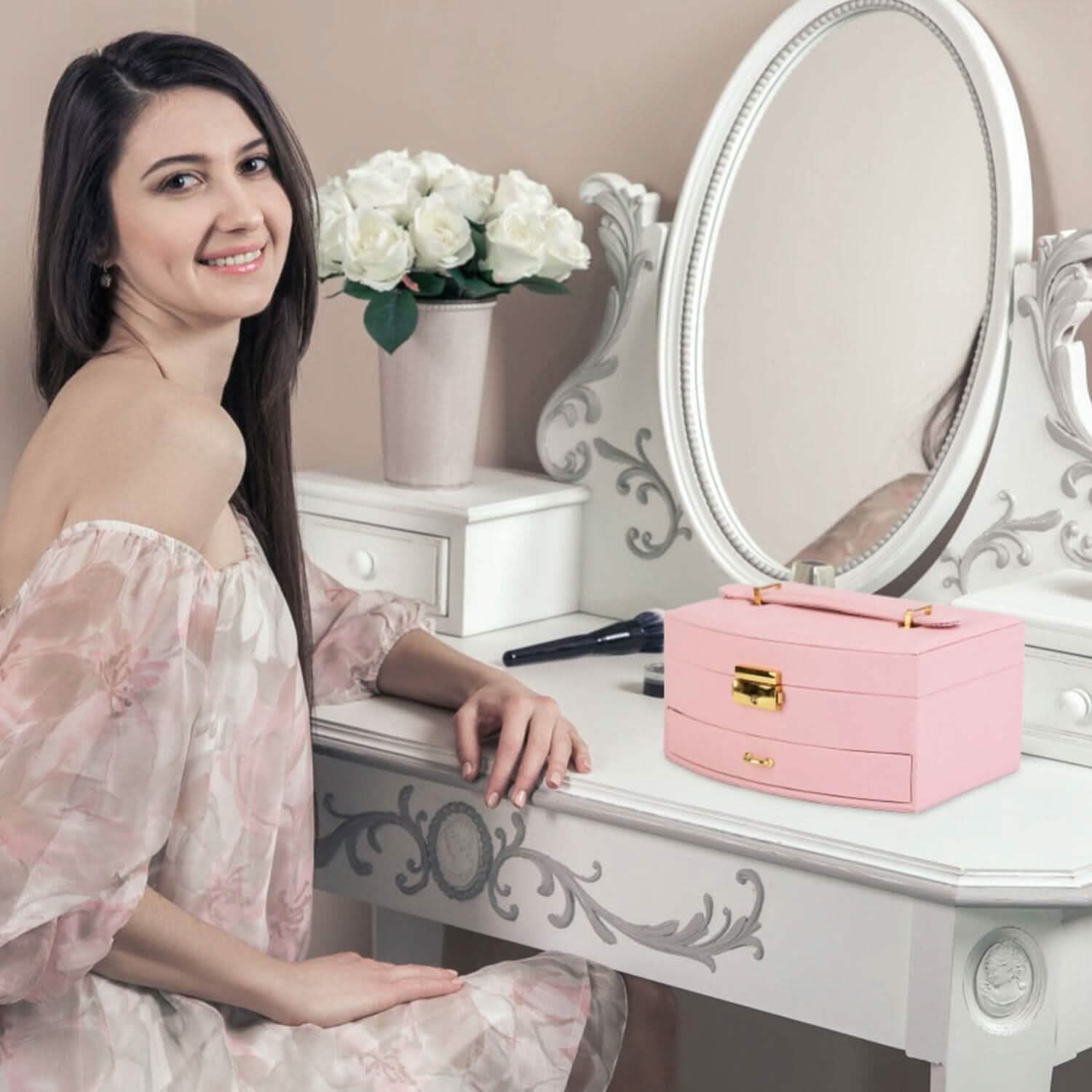 2-Layer Lockable Leather Jewelry Box Closet & Storage - DailySale