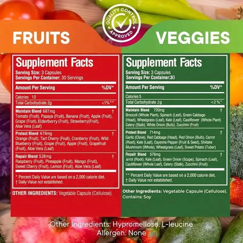 2-Pack: 100% Natural Fruits and Vegetables Supplement Wellness - DailySale