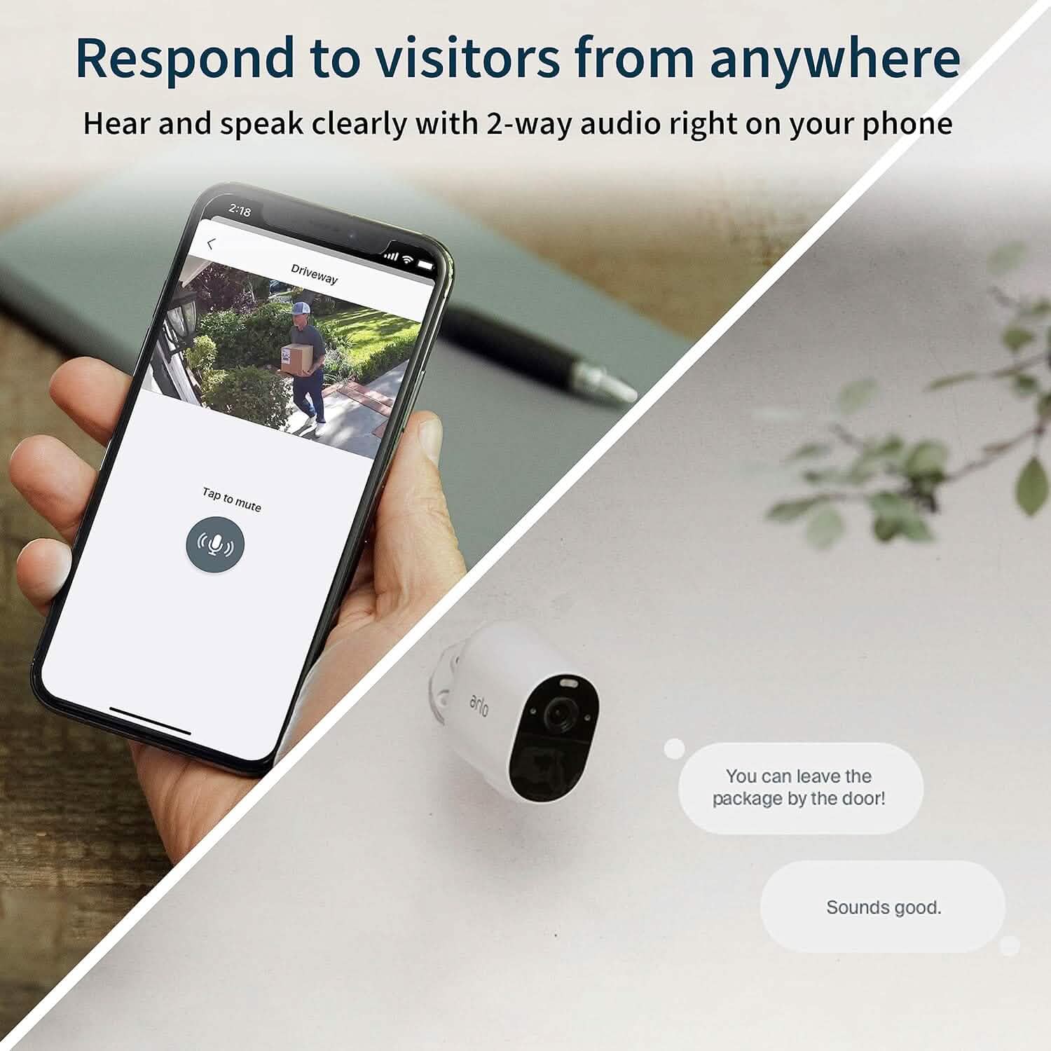 Responding to visitors remotely from Arlo Essential Spotlight Camera phone app