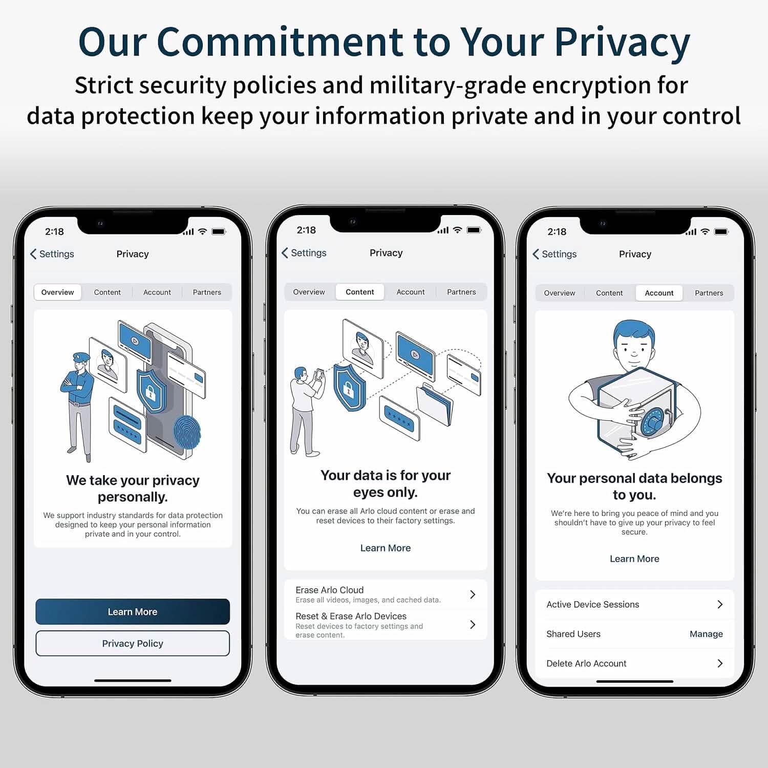 Display of security policies on Arlo Essential Spotlight Camera phone app