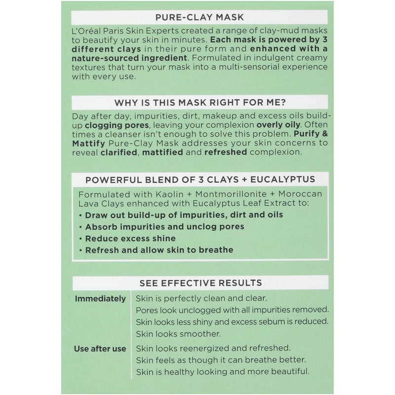 2-Pack: L'Oréal Paris Skincare Pure-Clay Face Mask with Eucalyptus for Oily and Shiny Skin to Purify and Matify Beauty & Personal Care - DailySale