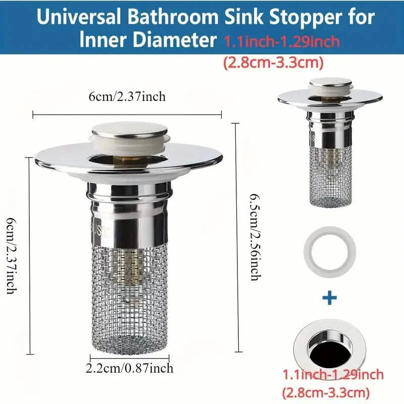 2-Pack: Pop-Up Bathroom Sink Stopper with Stainless Steel Drain Filter and Hair Catcher Bath - DailySale