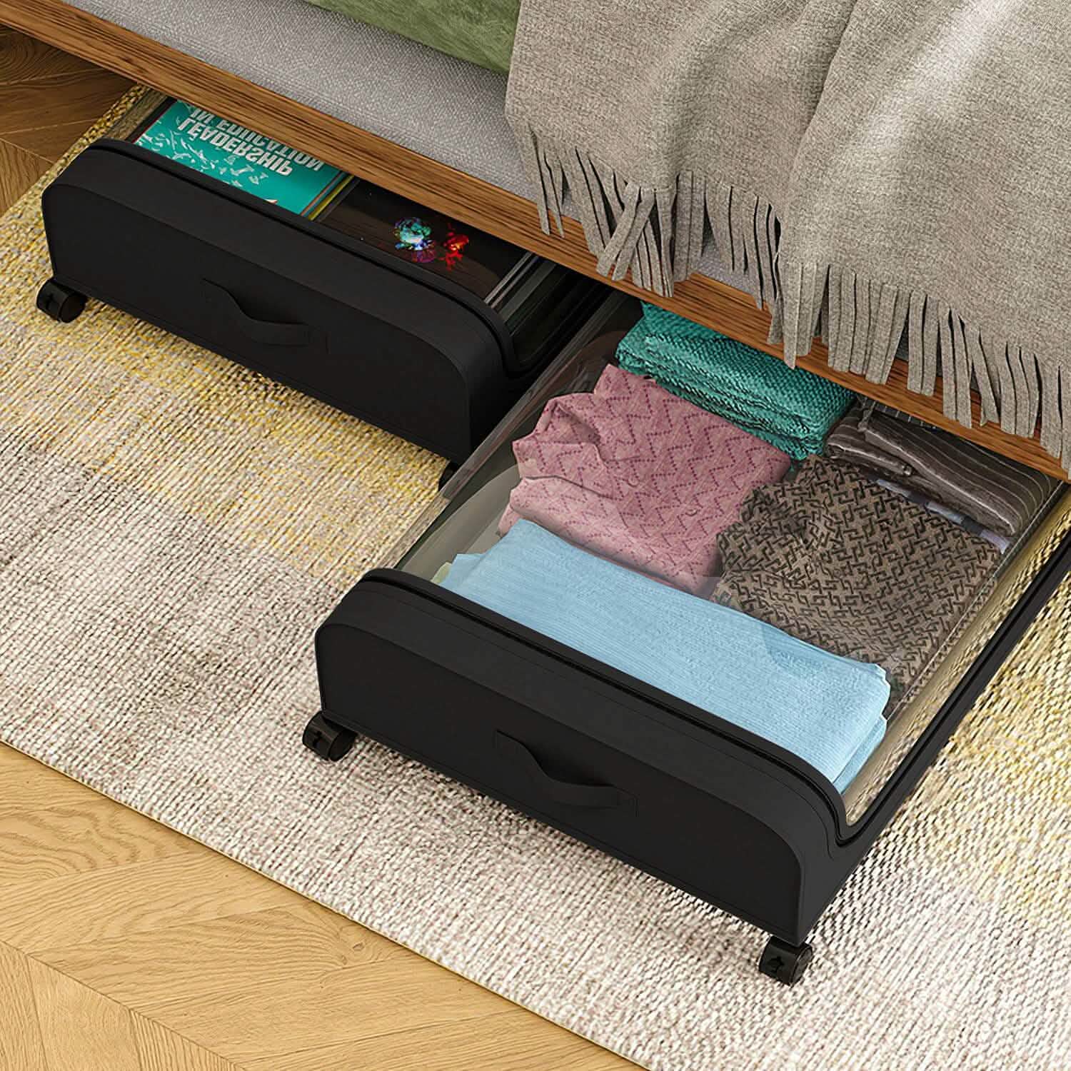 Under-Bed Storage Drawer with Wheels Multipurpose with Clear Window & Label