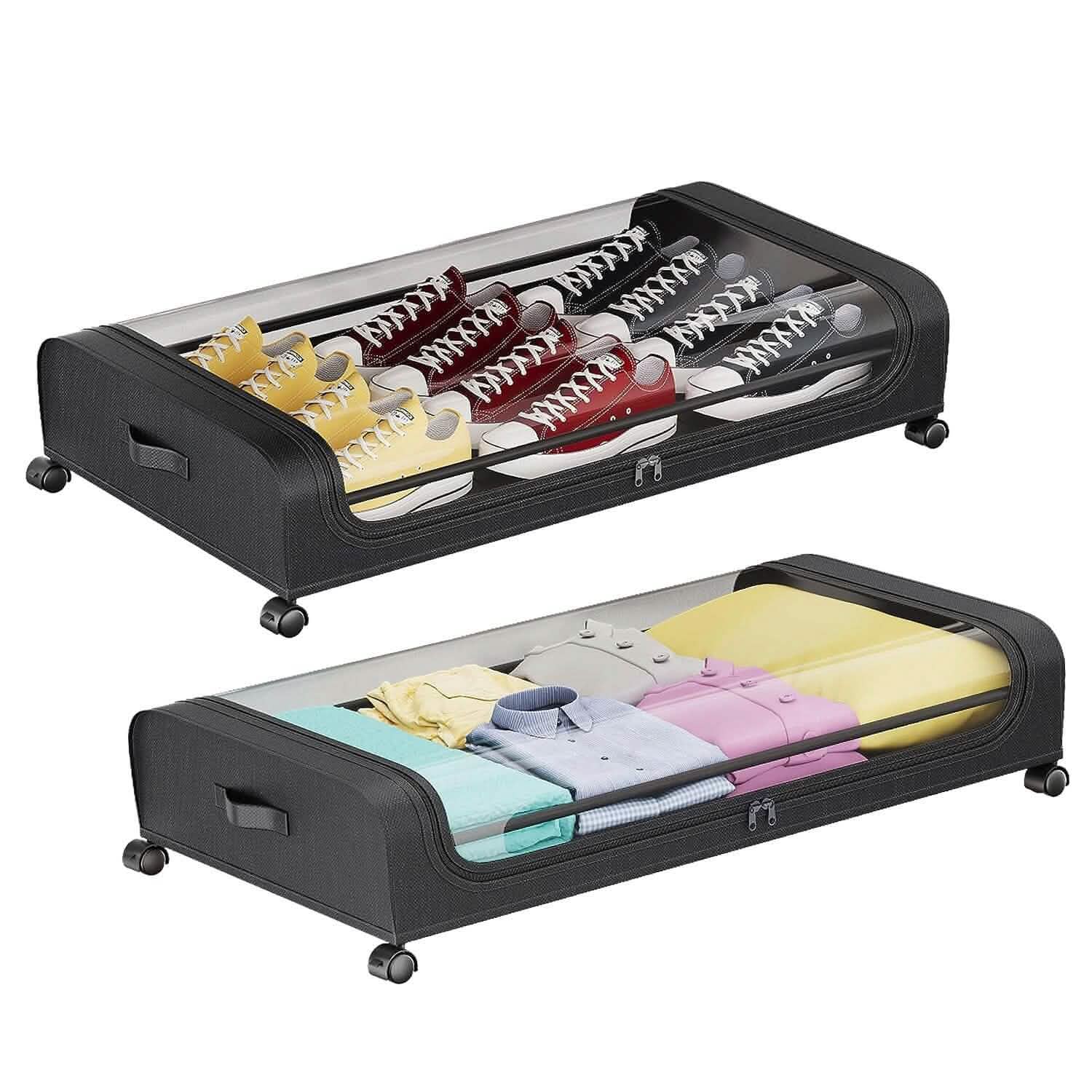 Under-Bed Storage Drawer with Wheels Multipurpose with Clear Window & Label
