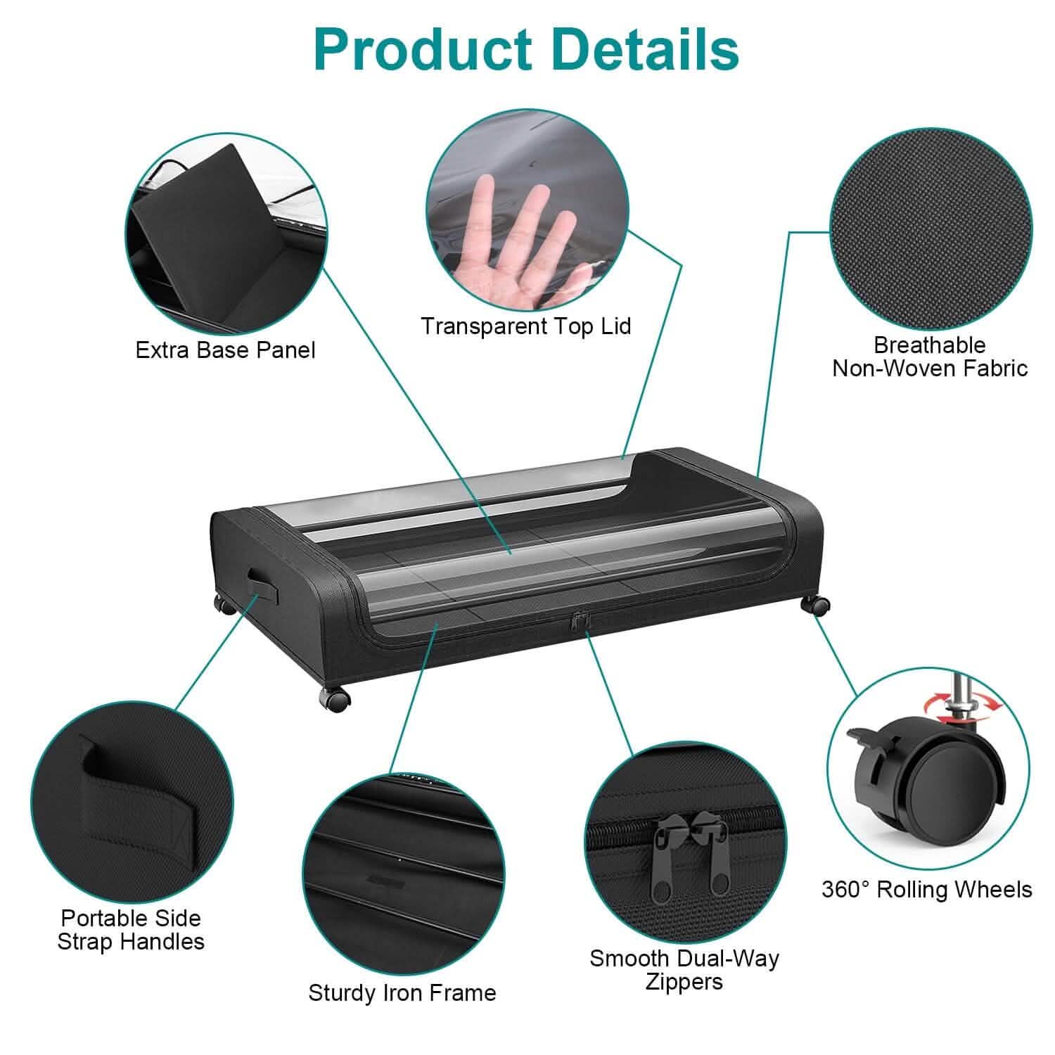 Under-Bed Storage Drawer with Wheels Multipurpose with Clear Window & Label