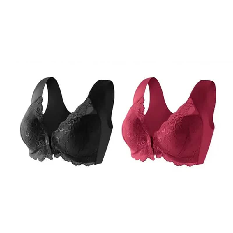 2-Pack: Women's Front Closure Bras Women's Swimwear & Lingerie Black/Wine Red S - DailySale