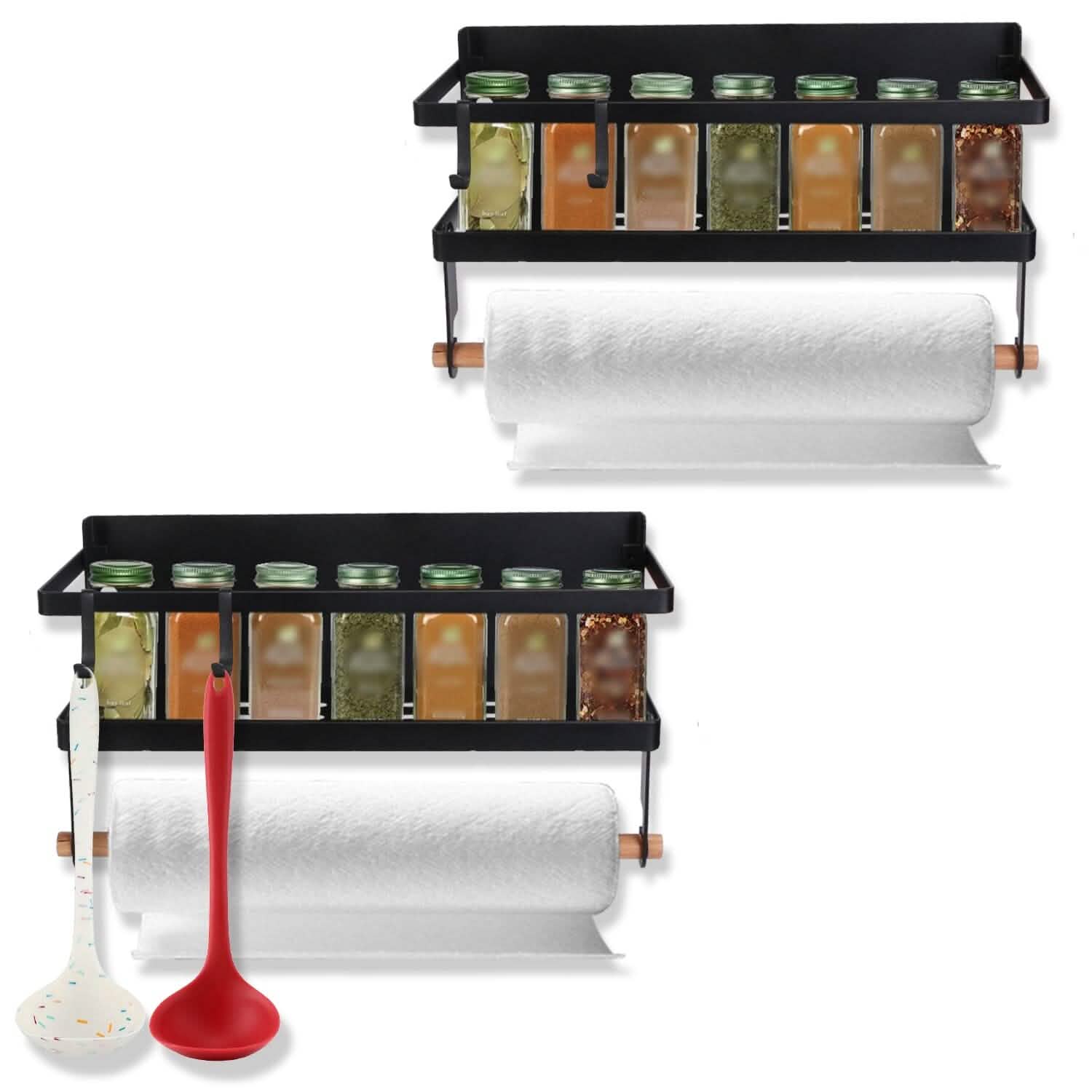 2-Piece: Magnetic Spice Racks for Refrigerator with Paper Towel Holder Kitchen Storage - DailySale