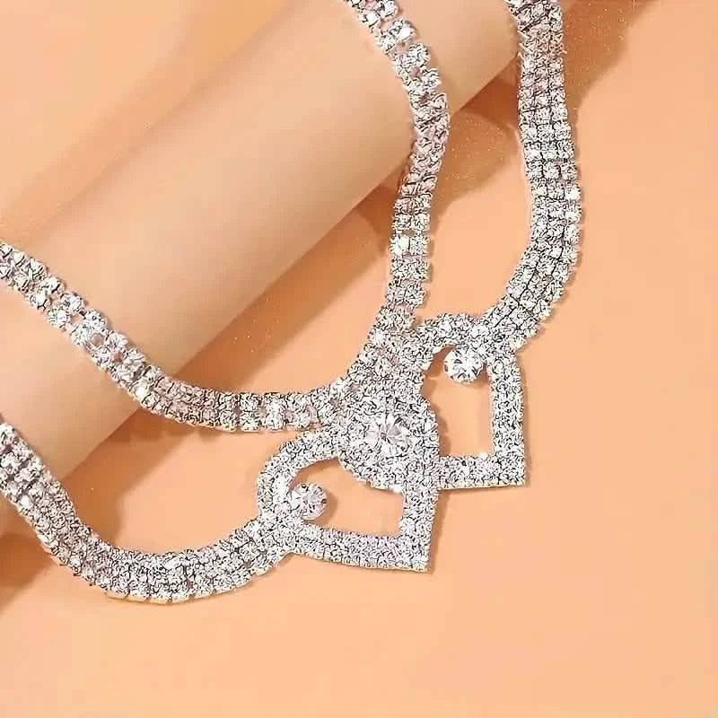 2-Piece Set: Double Love Heart Rhinestone Chain Anklet Set Bracelets - DailySale