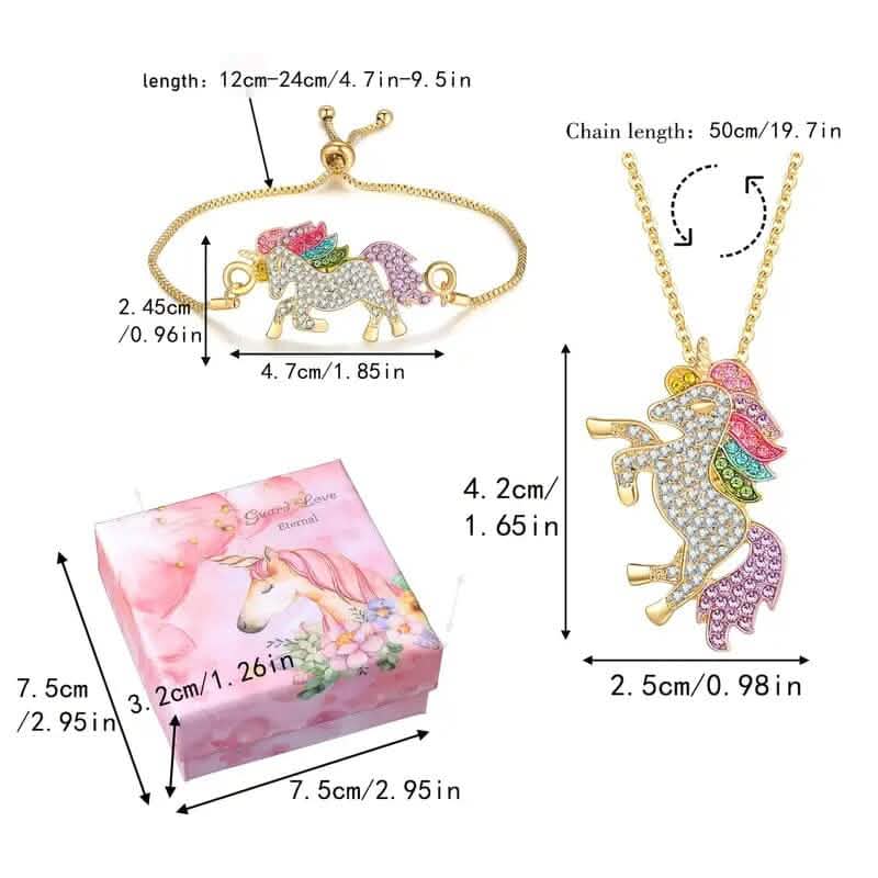 2-Piece Set: Rainbow-Colored Unicorn Necklace and Bracelet Necklaces - DailySale