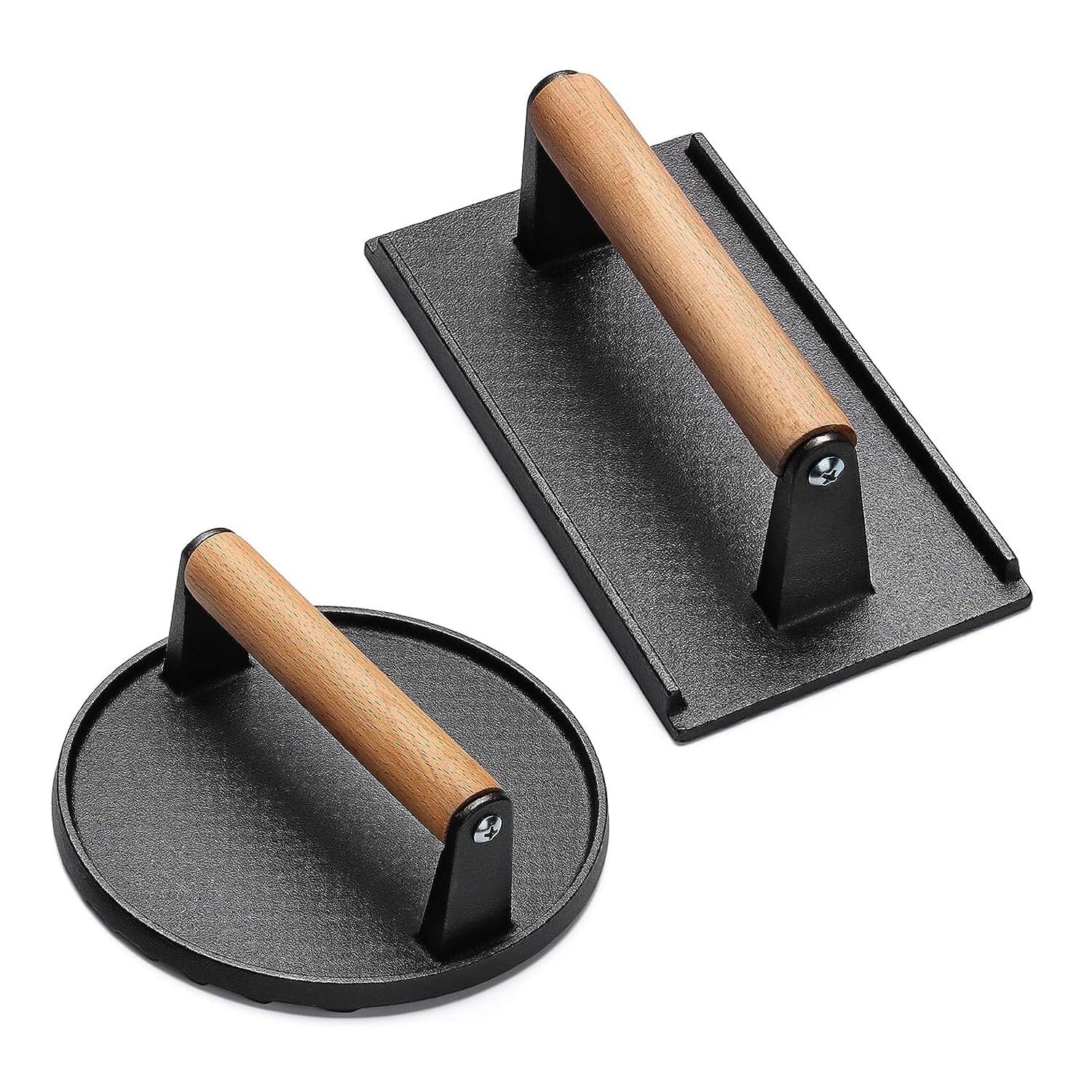 2-Pieces: Cast Iron Grill Press Pre-Seasoned Steak Weights Smash Burge