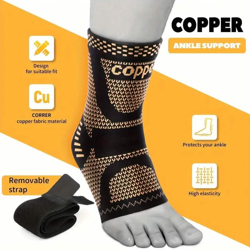 2-Pieces: Copper Adjustable Compression Ankle Guards Wellness - DailySale